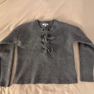 Madewell Gray Lace-Up Crew Neck Sweater